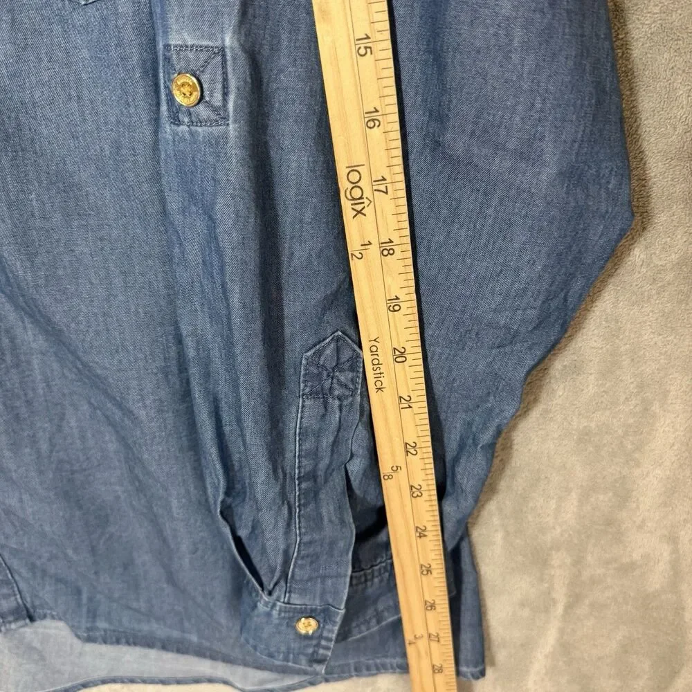 Michael Kors 3X Women Denim Chambray Gold Button Shirt Roll Tab Long Sleeve Blue